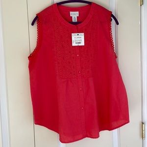 NWT Liz Claiborne Crochet BF top in bright coral color.  Size XL.